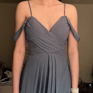 Slate full length designer bridesmaid evening gown dress